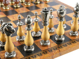 Chess Set - Big Staunton Metal and Maple & Golden Rosewood Chessmen on Faux Leather - Old Map Design