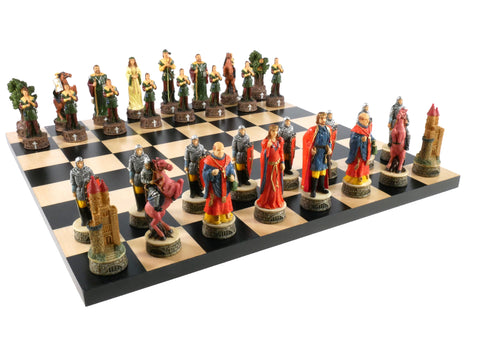 Chess Set -Robin Hood Resin Chessmen on Black/Maple Chess Board