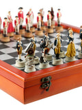 Chess Set - American Revolution Resin Chessmen on Cherry Stained Chest