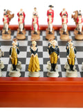 Chess Set - American Revolution Resin Chessmen on Cherry Stained Chest