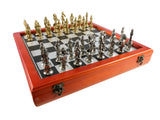 Chess Set - Florence Metal Chessmen on Cherry Stained Chest