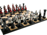 Chess Set - Crusades Resin Chessmen on Black/Maple Maple Chess Board