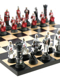 Chess Set - Crusades Resin Chessmen on Black/Maple Maple Chess Board