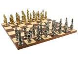 Chess Set- Florence Metal Chessmen on Dark Rosewood/Maple Basic Board