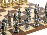 Chess Set- Florence Metal Chessmen on Dark Rosewood/Maple Basic Board