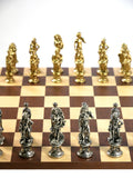 Chess Set- Florence Metal Chessmen on Dark Rosewood/Maple Basic Board