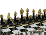 Chess Set - Black & White Wood Laquered and Metal Set