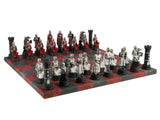 Chess Set - Resin Crusade IV Pieces on 14.5" Red & Dusky Black Faux Leather Board