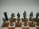 Chess Set - Painted Resin Medieval Knights Pieces on Caramel & Cream Faux Leatherette Chess Board