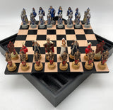 Chess Set - King Arthur Resin Chessmen in Black/Maple Chest