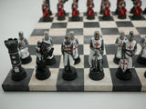 Chess Set - Crusades Chessmen on Black & Cream Faux Leatherette Chess Board