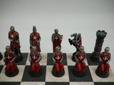 Chess Set - Crusades Chessmen on Black & Cream Faux Leatherette Chess Board