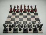 Chess Set - Crusades Chessmen on Black & Cream Faux Leatherette Chess Board