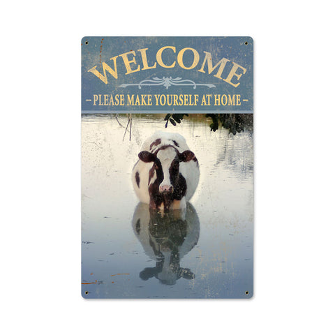 Welcome Cow Metal Sign