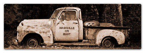 Truck Nashville or Bust Sepie Metal Sign