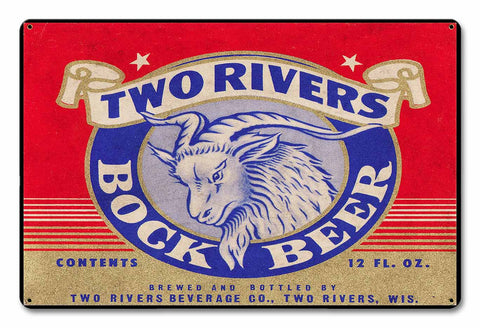 Two Rivers Bock Beer Metal Sign