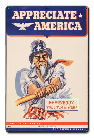 Uncle Sam Appreciate America 12 x 18 Satin Metal Sign