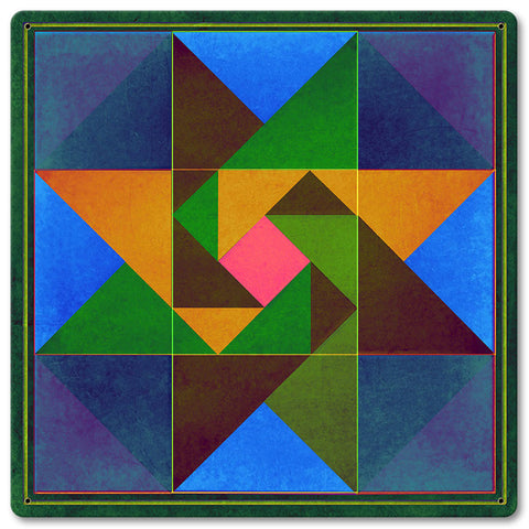 Triangle Quilt Blue Metal Sign