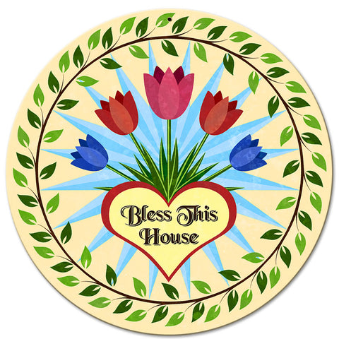 Tulips Hex Sign 14 x 14 Round Metal Sign