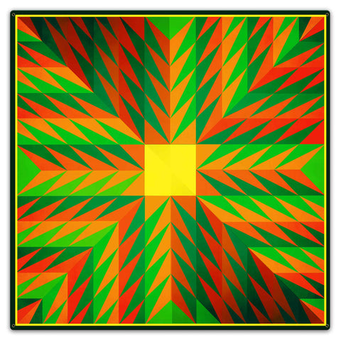 Triangle Quilt Green Orange 36 x 36 Custom Shape Metal Sign