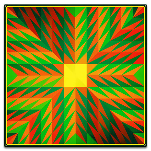 Triangle Quilt Green Orange 18 x 18 Custom Shape Metal Sign