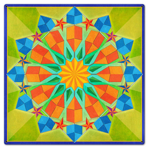 Twelve Point Quilt Green Blue Orange 24 x 24 Custom Shape Metal Sign