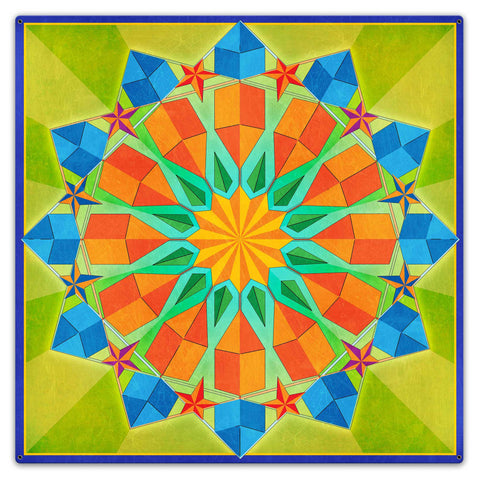 Twelve Point Quilt Green Blue Orange 36 x 36 Custom Shape Metal Sign