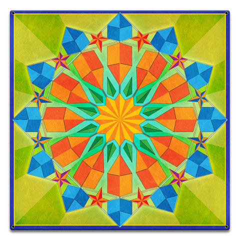 Twelve Point Quilt Green Blue Orange 18 x 18 Custom Shape Metal Sign