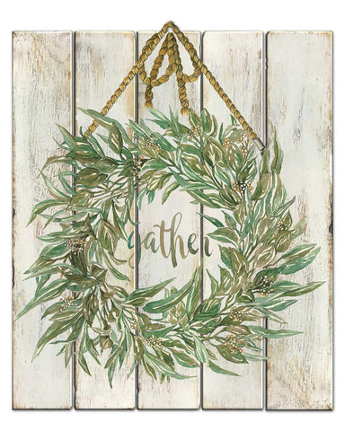 Wreath Sage GATHER Vintage Sign Metal Sign