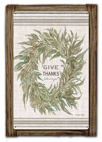 Wreath Give Thanks Wood Framed Vintage Sign Metal Sign