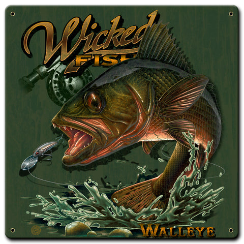 Walleye Wicked Fishing Vintage Sign Metal Sign