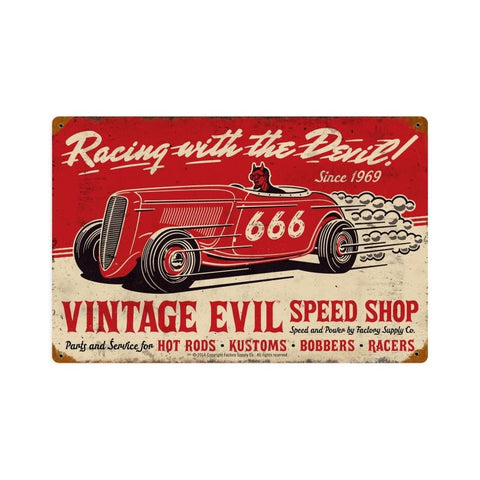 Vintage Evil Racing Devil Vintage Sign Metal Sign