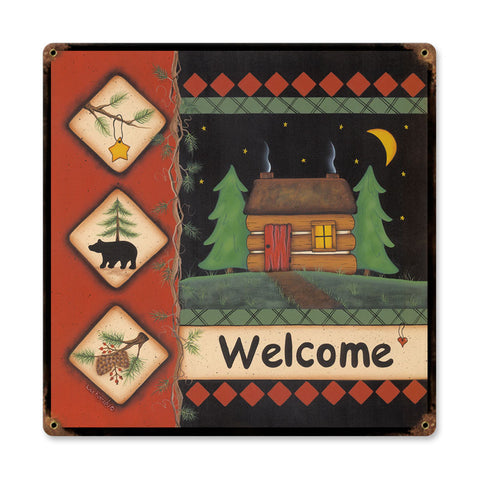 Welcome Cabin Vintage Sign Metal Sign