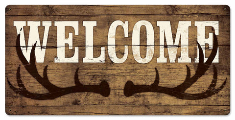 Welcome Deer Antlers Vintage Sign Metal Sign