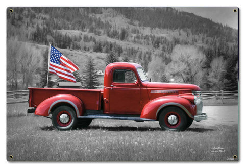 Truck Flag Vintage Sign Metal Sign