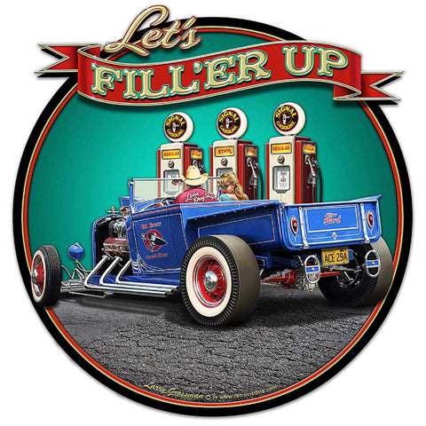 1929 Rod Pickup Fillup Vintage Sign Metal Sign