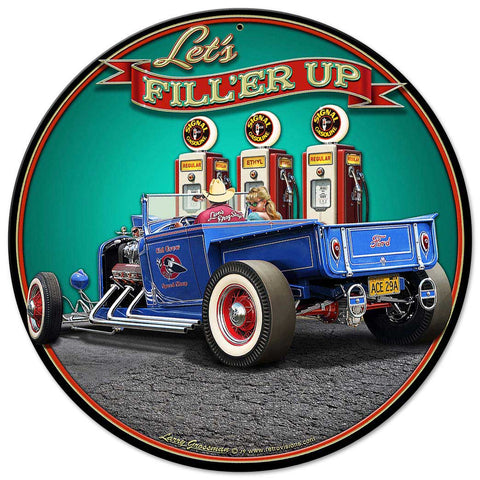 1929 Rod Pickup Fillup Vintage Sign Metal Sign