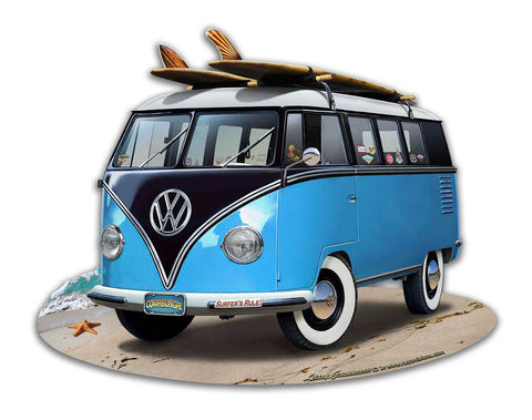 VW BUS CUT OUT BLUE Metal Sign