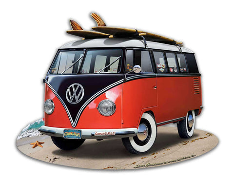 VW BUS CUT OUT RED Metal Sign