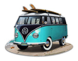 VW BUS CUT OUT TURQUOISE Metal Sign