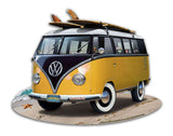 VW BUS CUT OUT YELLOW Metal Sign