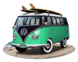 VW Bus Cut Out Green Metal Sign