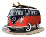 VW Bus Cut Out Red Metal Sign