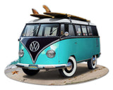 VW Bus Cut Out Turquoise Metal Sign