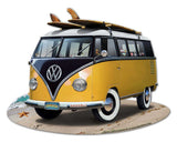 VW Bus Cut Out Yellow Metal Sign