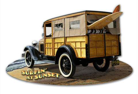 1929 Woody at Sunset Cut-out Metal Sign