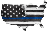 USA Map Thin Blue Line Metal Sign