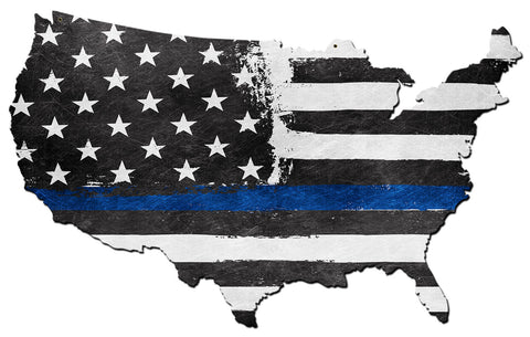 USA Map Thin Blue Line Metal Sign