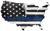 USA Map Thin Blue Line Metal Sign