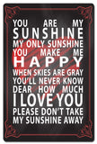 You Are My Sunshine Vintage Sign Metal Sign